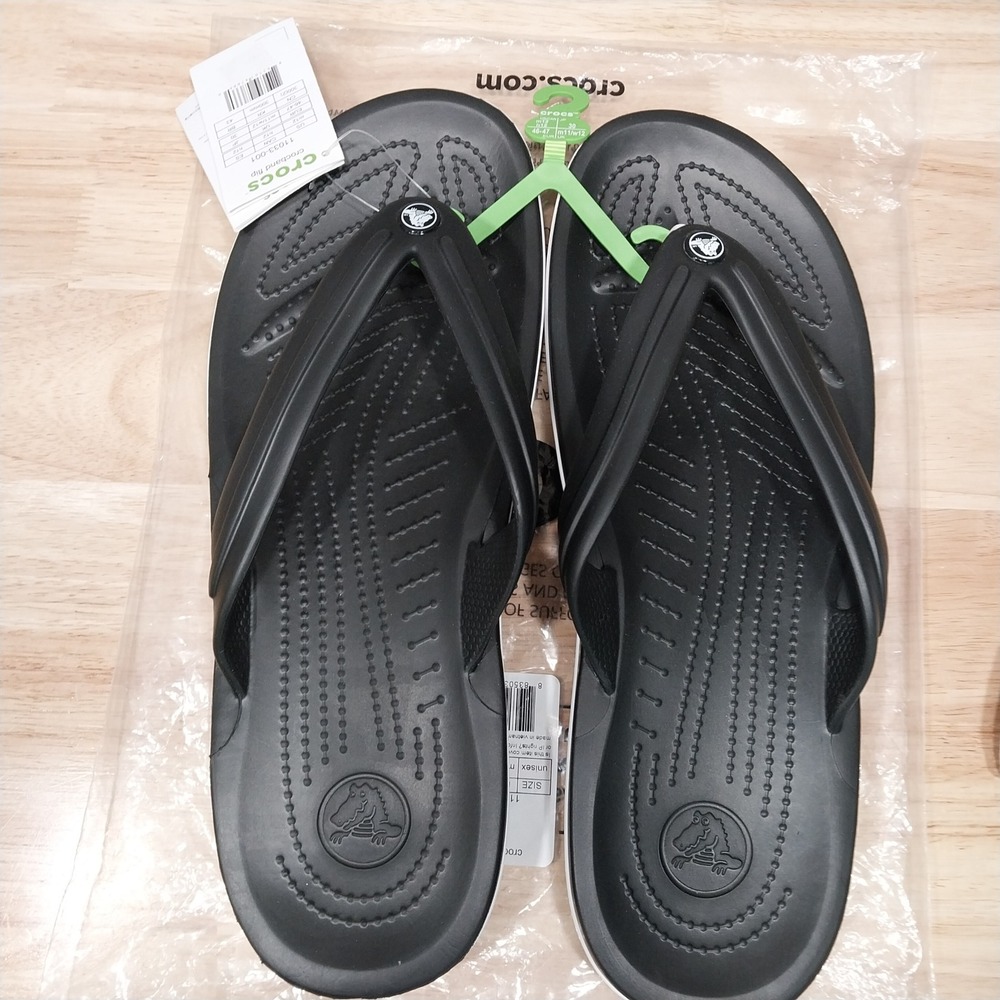 Crocs Crocband Flip Mens Sporty Lightweight Sandals Size M12 Black White